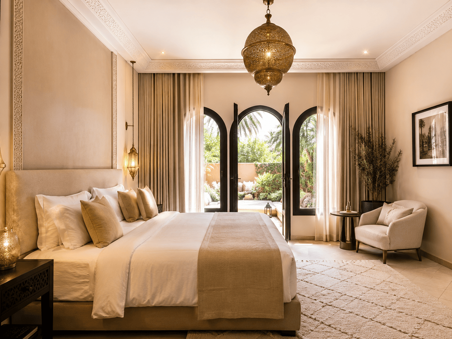 Elegant villa bedroom prepared for professional property photography